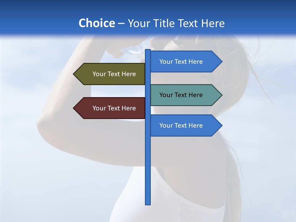 Caucasian Young  Woman Drinking Water On Beach. PowerPoint Template