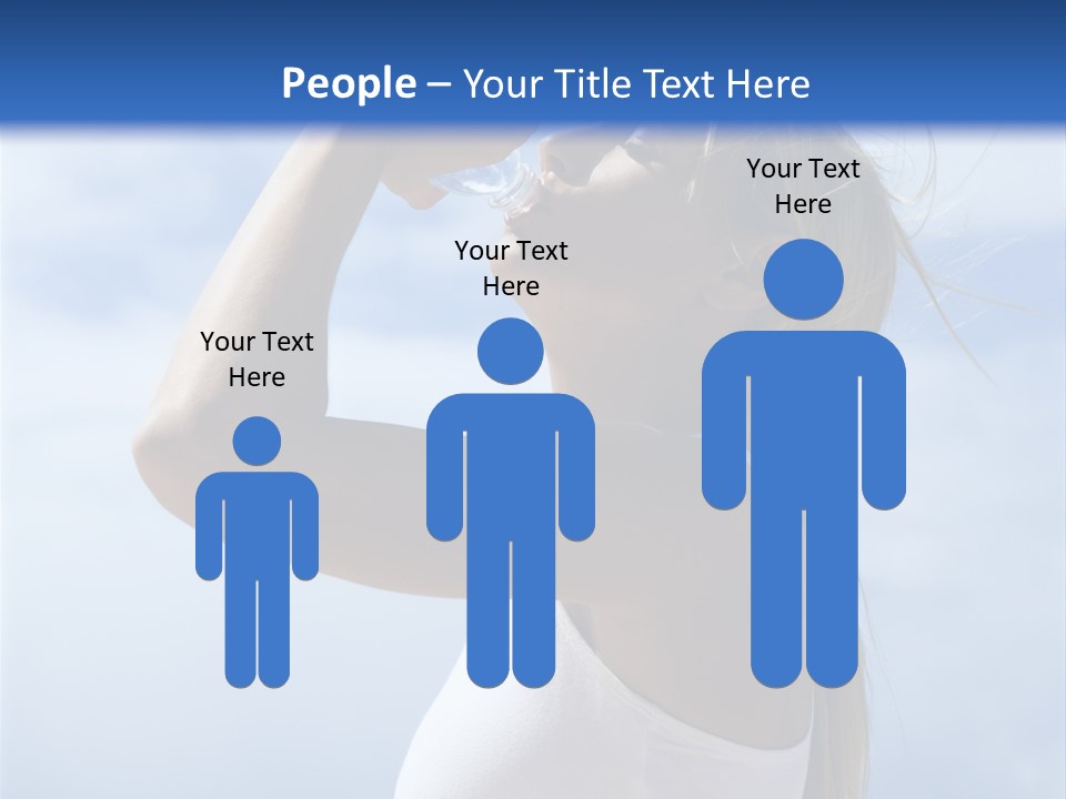 Caucasian Young  Woman Drinking Water On Beach. PowerPoint Template