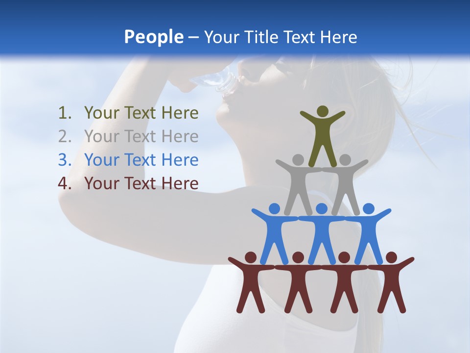 Caucasian Young  Woman Drinking Water On Beach. PowerPoint Template