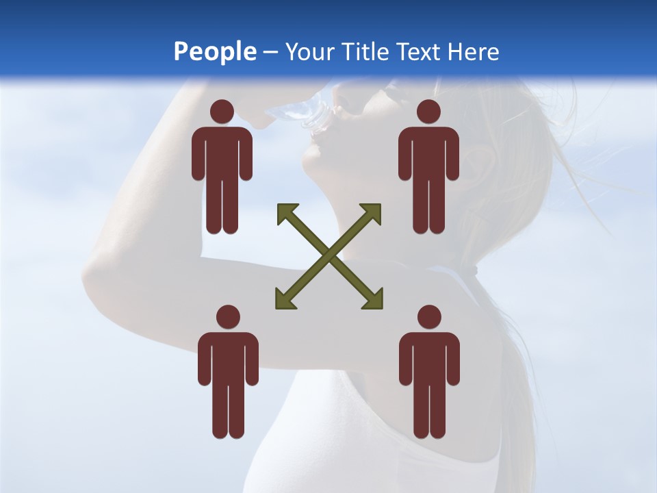 Caucasian Young  Woman Drinking Water On Beach. PowerPoint Template