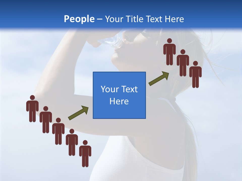 Caucasian Young  Woman Drinking Water On Beach. PowerPoint Template