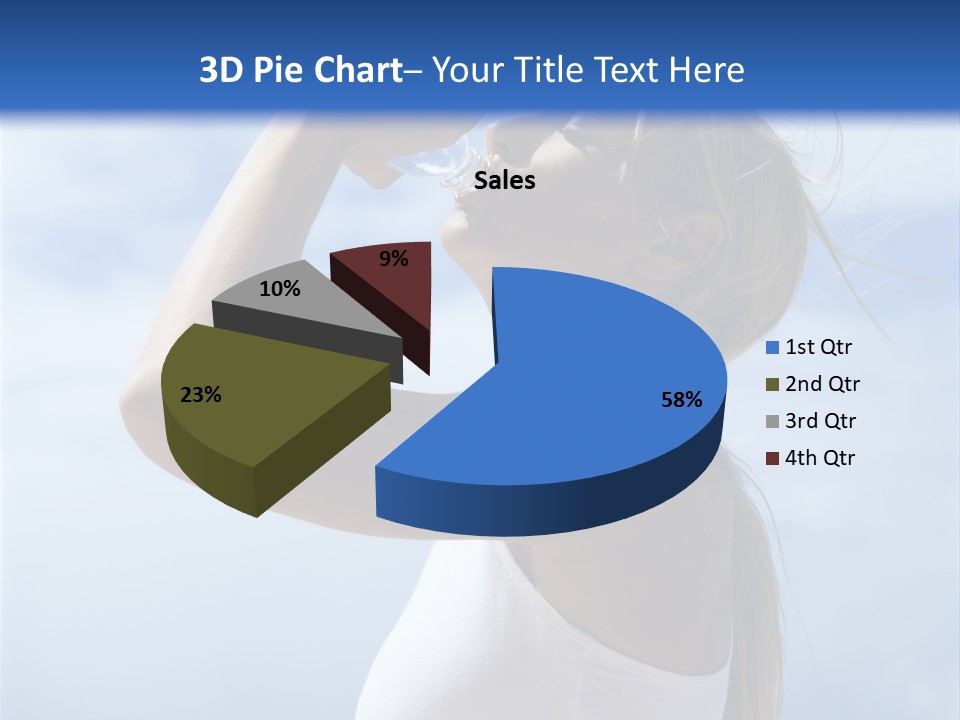 Caucasian Young  Woman Drinking Water On Beach. PowerPoint Template