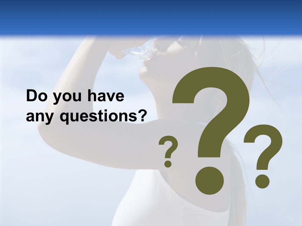 Caucasian Young  Woman Drinking Water On Beach. PowerPoint Template