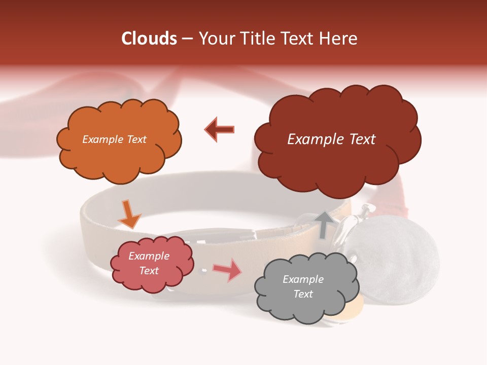 Leather Dog Colar With Registration Tags And Red Leash Attached. Isolated On White Background PowerPoint Template