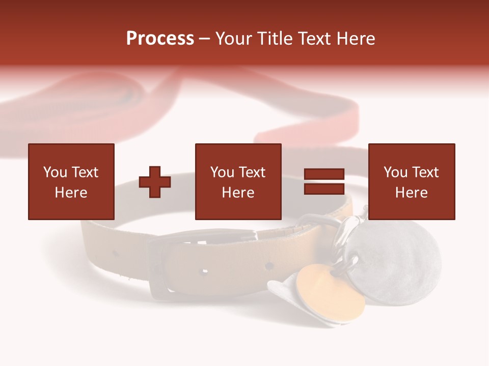 Leather Dog Colar With Registration Tags And Red Leash Attached. Isolated On White Background PowerPoint Template