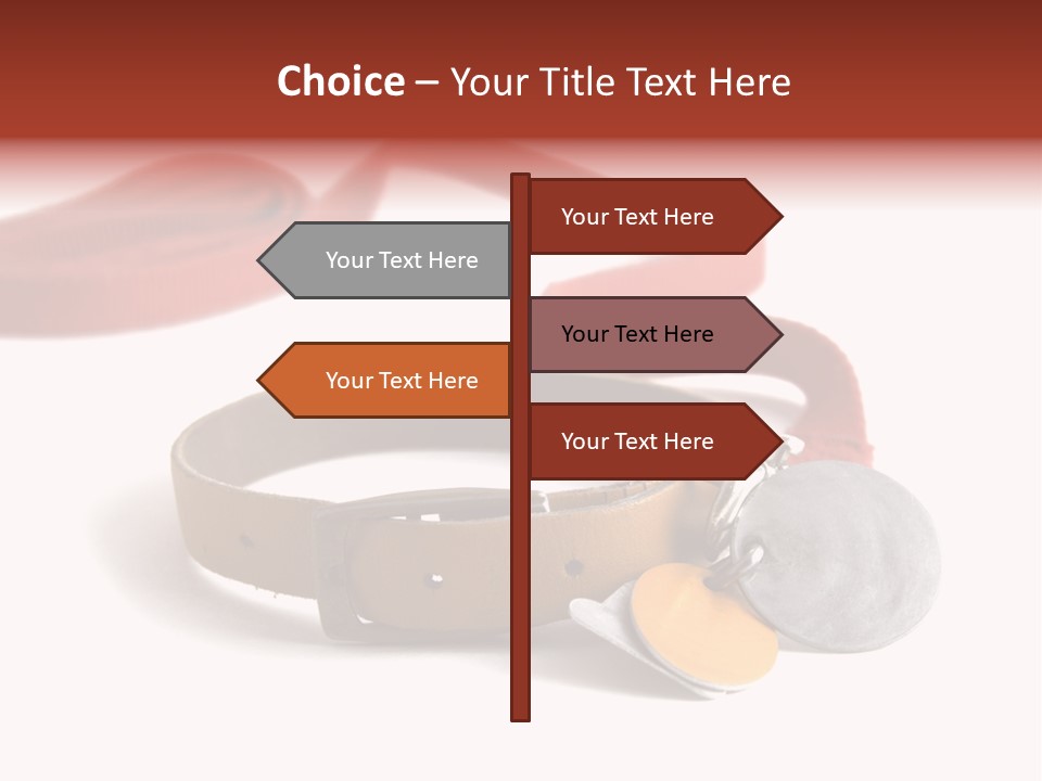 Leather Dog Colar With Registration Tags And Red Leash Attached. Isolated On White Background PowerPoint Template