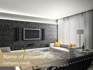 Modern Interior. 3D Render. Living-Room. Exclusive Design. PowerPoint Template