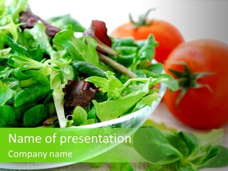 A Salad With Lettuce And Tomatoes On A Table PowerPoint Template