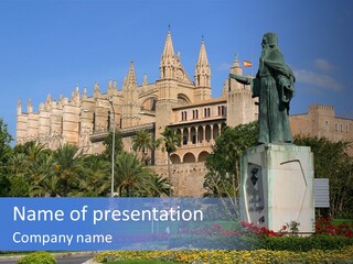 A Statue In Front Of A Castle With A Blue Sky PowerPoint Template
