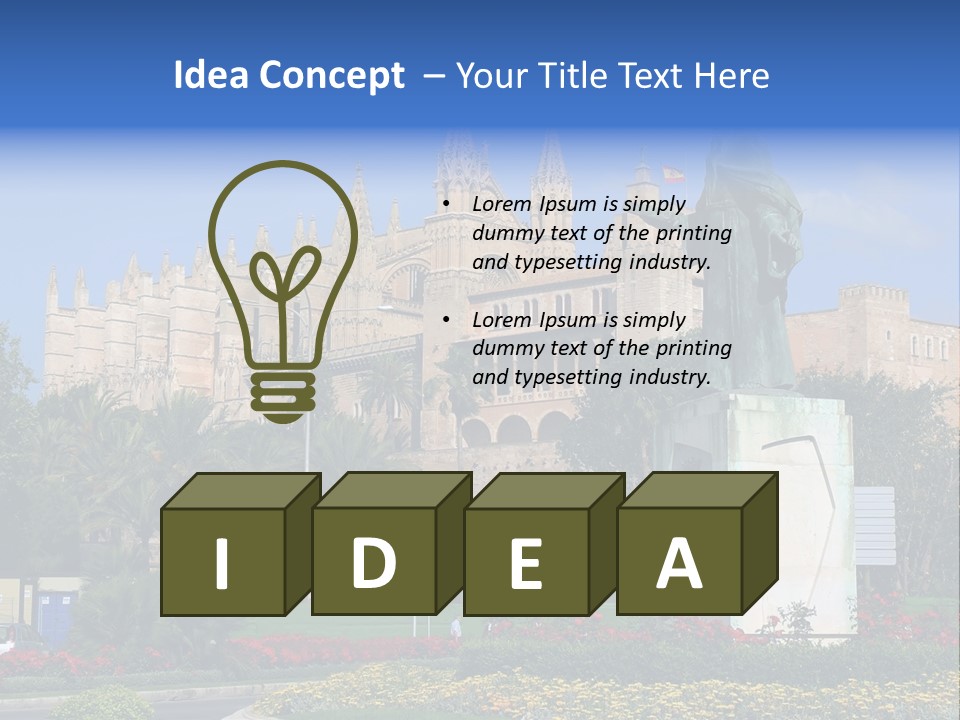 A Statue In Front Of A Castle With A Blue Sky PowerPoint Template