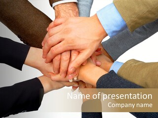 A Group Of People Putting Their Hands Together PowerPoint Template