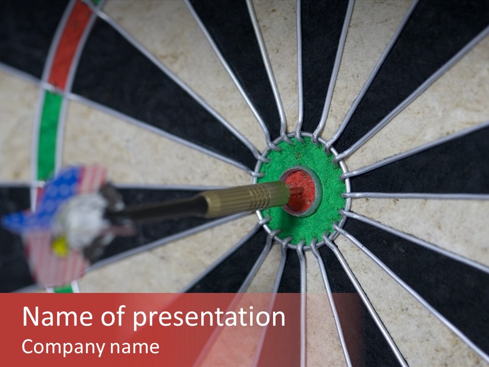 Dart In Bull's Eye Of Dartboard - Focus On Bullтащs-Eye PowerPoint Template