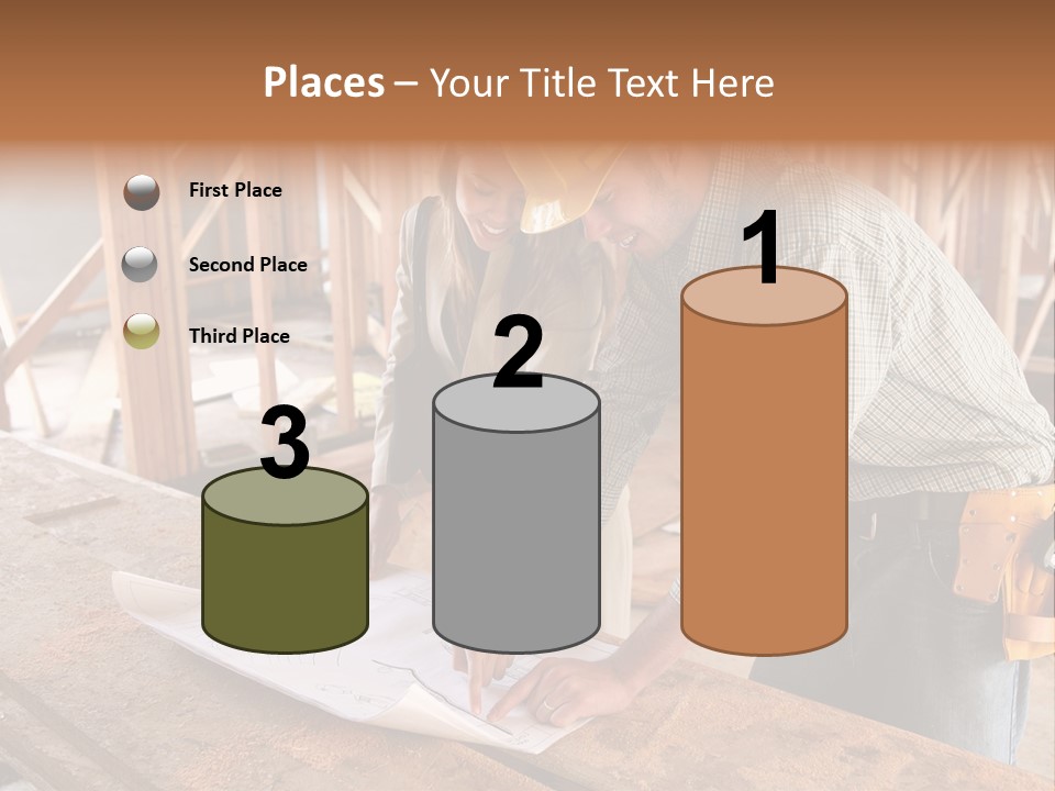 A Home Designer Working With A Home Builder And Inspecting The Blueprints PowerPoint Template
