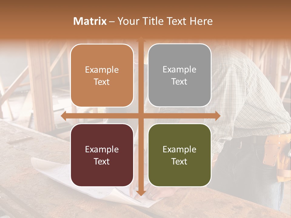 A Home Designer Working With A Home Builder And Inspecting The Blueprints PowerPoint Template