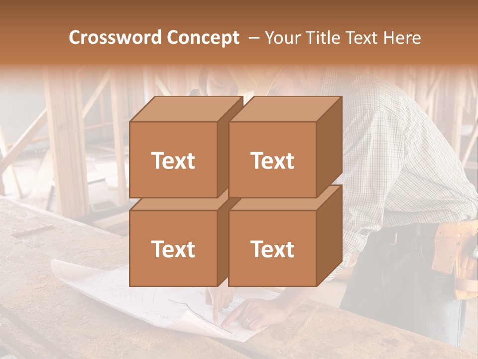 A Home Designer Working With A Home Builder And Inspecting The Blueprints PowerPoint Template