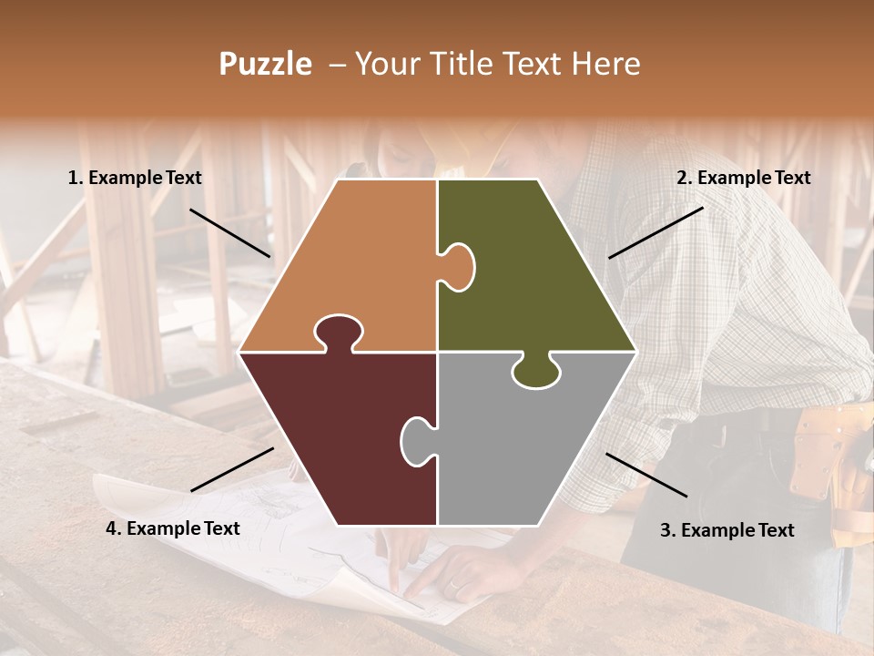 A Home Designer Working With A Home Builder And Inspecting The Blueprints PowerPoint Template