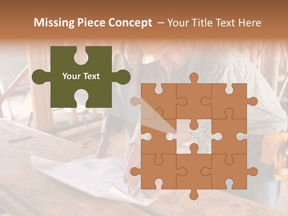 A Home Designer Working With A Home Builder And Inspecting The Blueprints PowerPoint Template