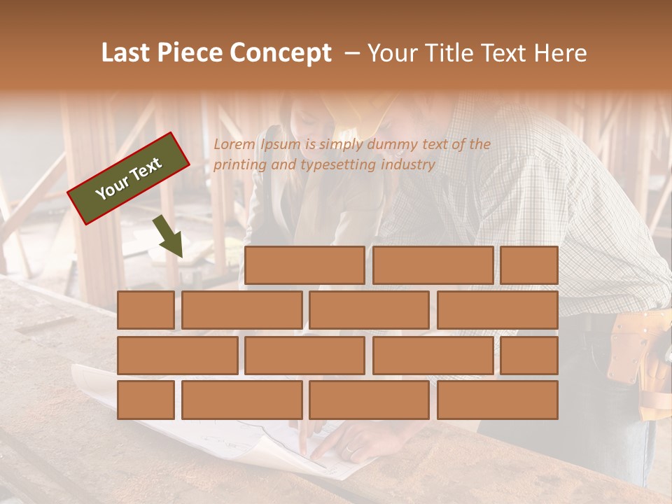 A Home Designer Working With A Home Builder And Inspecting The Blueprints PowerPoint Template