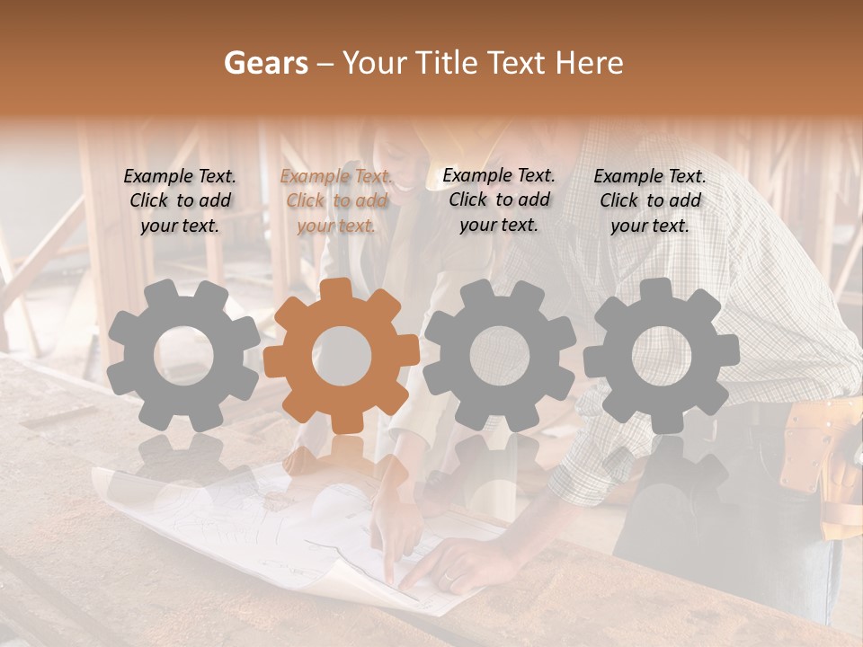 A Home Designer Working With A Home Builder And Inspecting The Blueprints PowerPoint Template