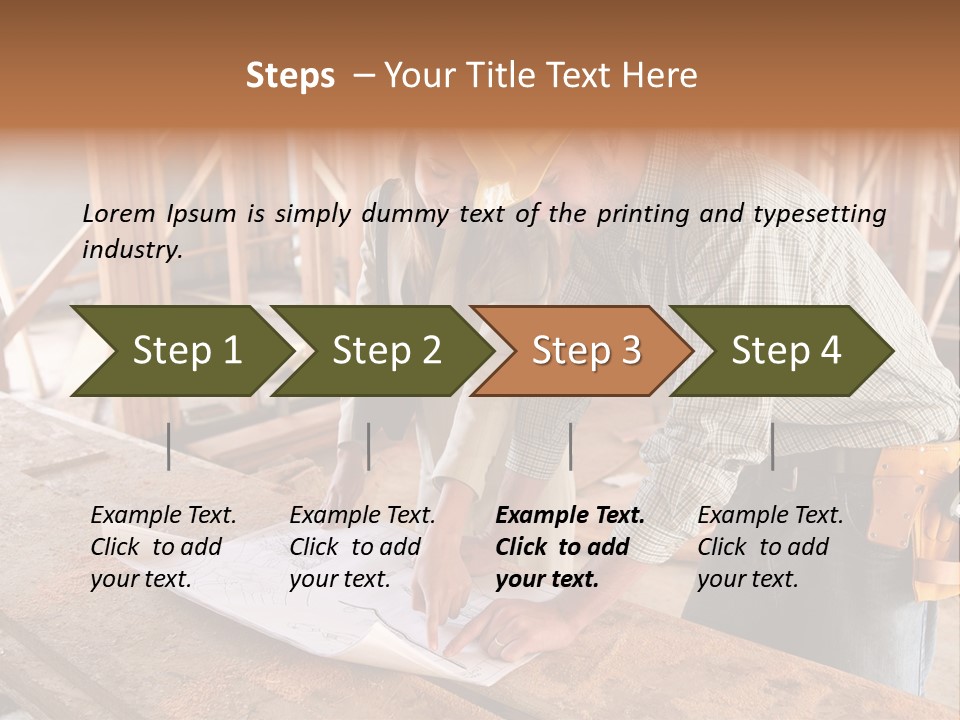 A Home Designer Working With A Home Builder And Inspecting The Blueprints PowerPoint Template