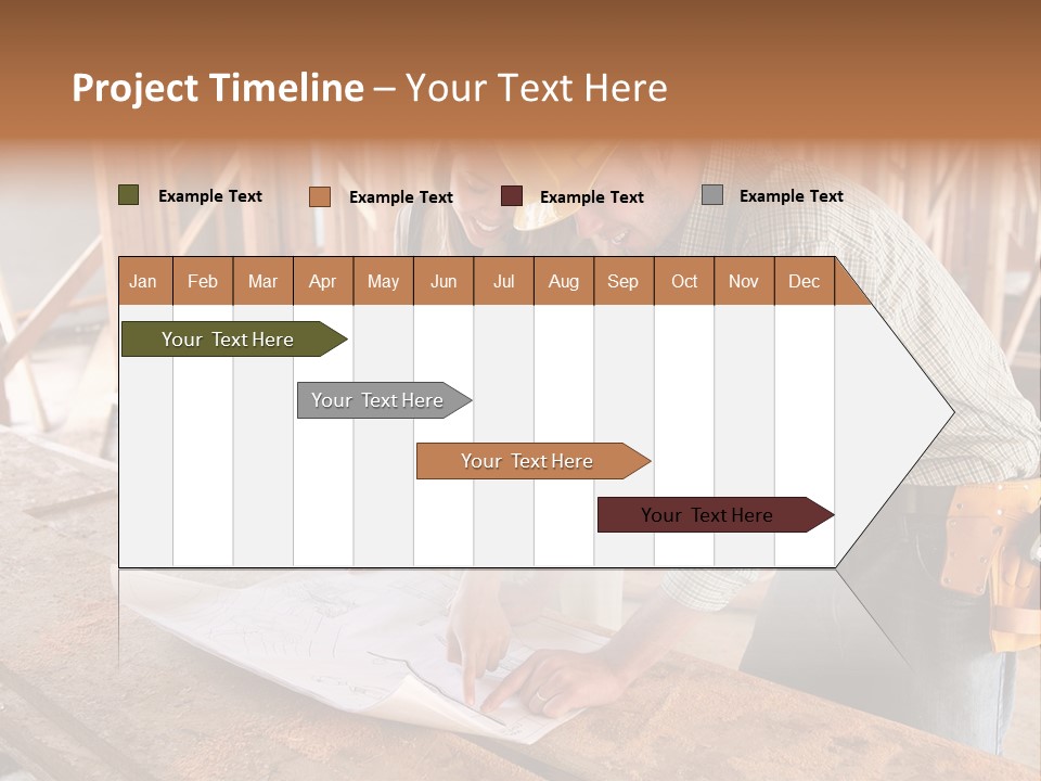 A Home Designer Working With A Home Builder And Inspecting The Blueprints PowerPoint Template
