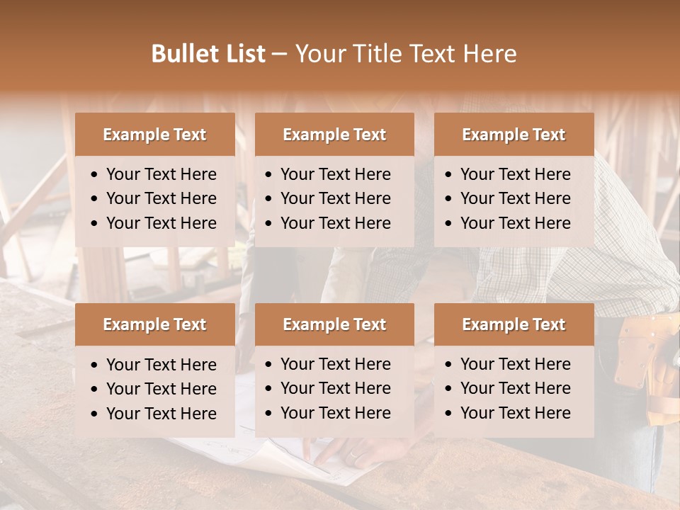 A Home Designer Working With A Home Builder And Inspecting The Blueprints PowerPoint Template