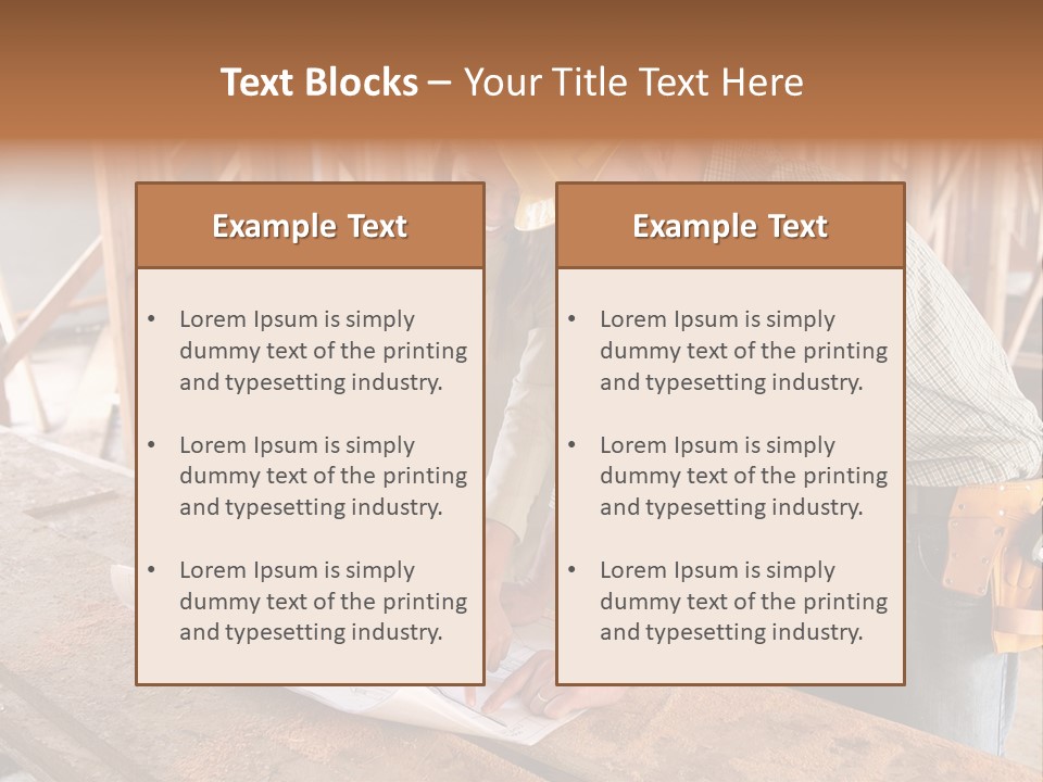 A Home Designer Working With A Home Builder And Inspecting The Blueprints PowerPoint Template