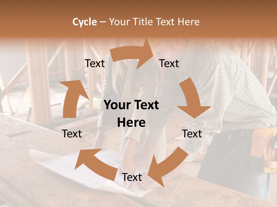 A Home Designer Working With A Home Builder And Inspecting The Blueprints PowerPoint Template