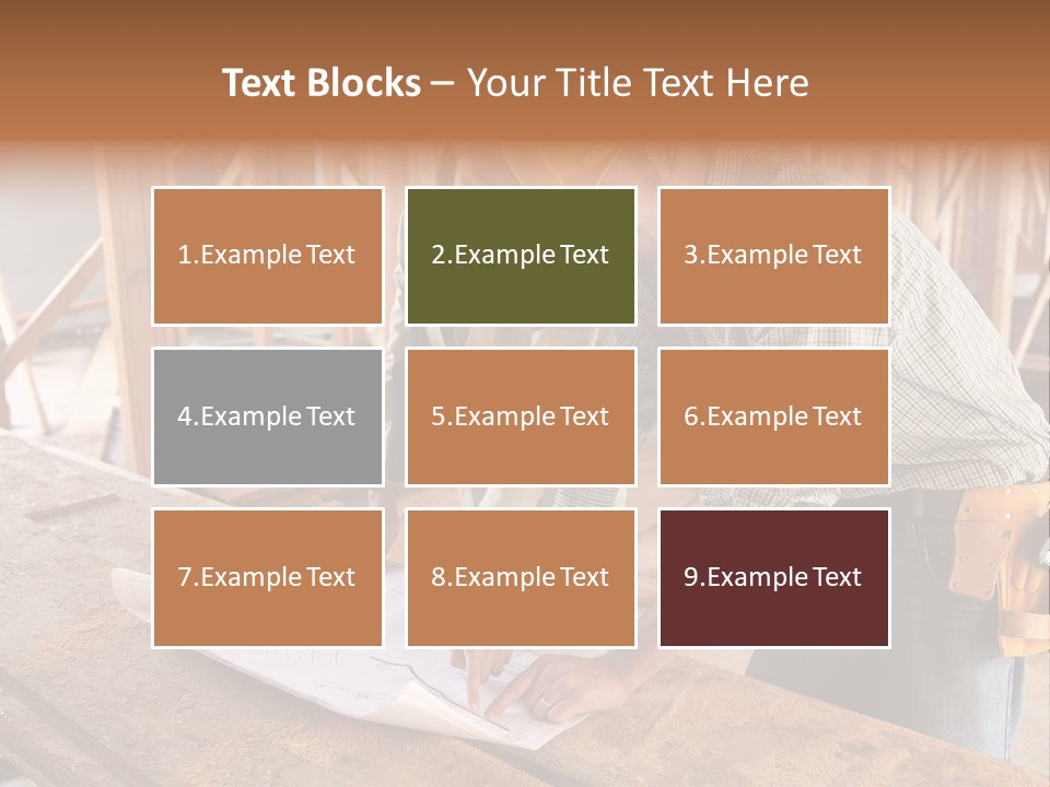 A Home Designer Working With A Home Builder And Inspecting The Blueprints PowerPoint Template