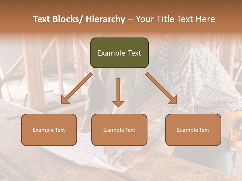 A Home Designer Working With A Home Builder And Inspecting The Blueprints PowerPoint Template