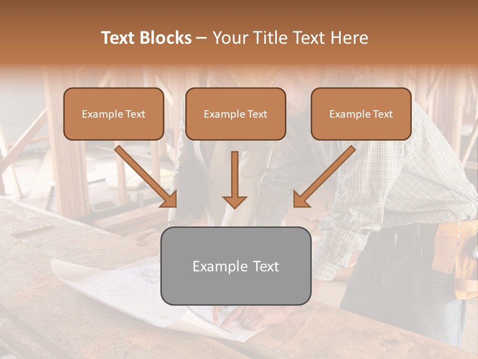A Home Designer Working With A Home Builder And Inspecting The Blueprints PowerPoint Template
