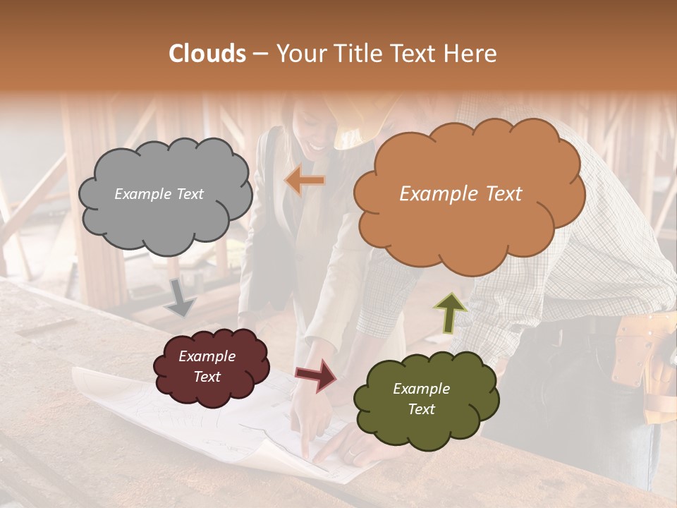 A Home Designer Working With A Home Builder And Inspecting The Blueprints PowerPoint Template