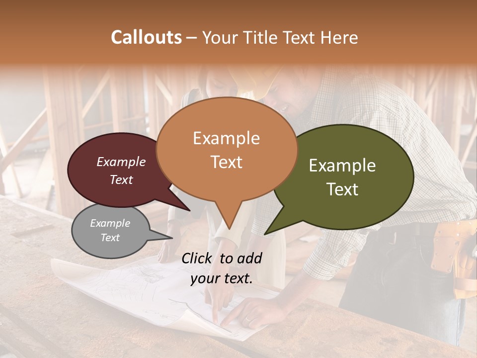 A Home Designer Working With A Home Builder And Inspecting The Blueprints PowerPoint Template