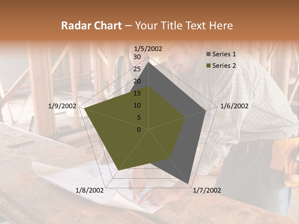 A Home Designer Working With A Home Builder And Inspecting The Blueprints PowerPoint Template