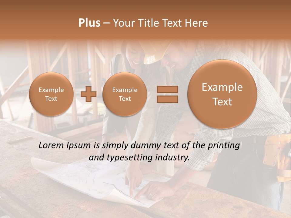 A Home Designer Working With A Home Builder And Inspecting The Blueprints PowerPoint Template