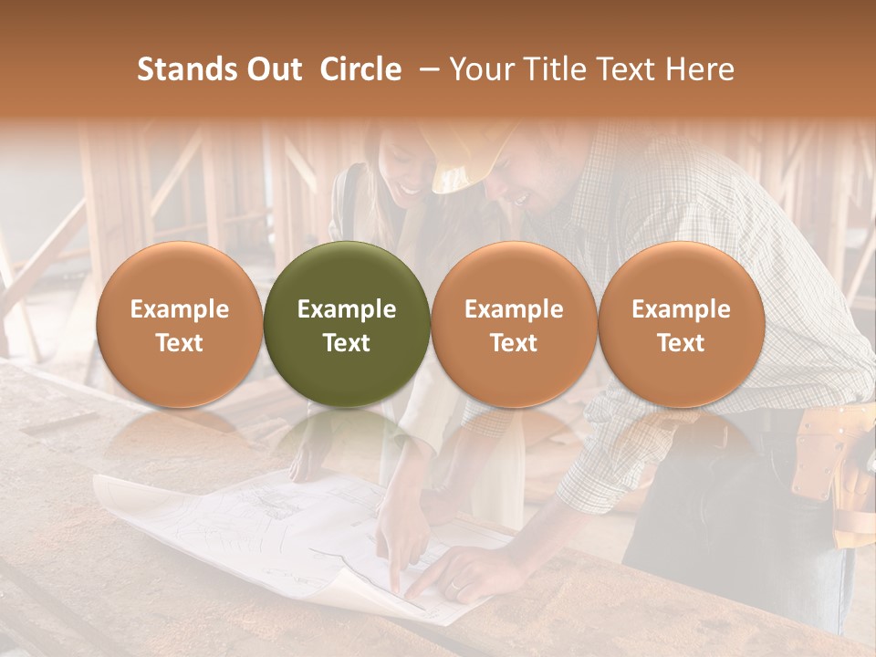 A Home Designer Working With A Home Builder And Inspecting The Blueprints PowerPoint Template