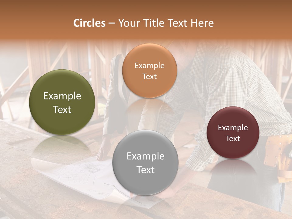 A Home Designer Working With A Home Builder And Inspecting The Blueprints PowerPoint Template