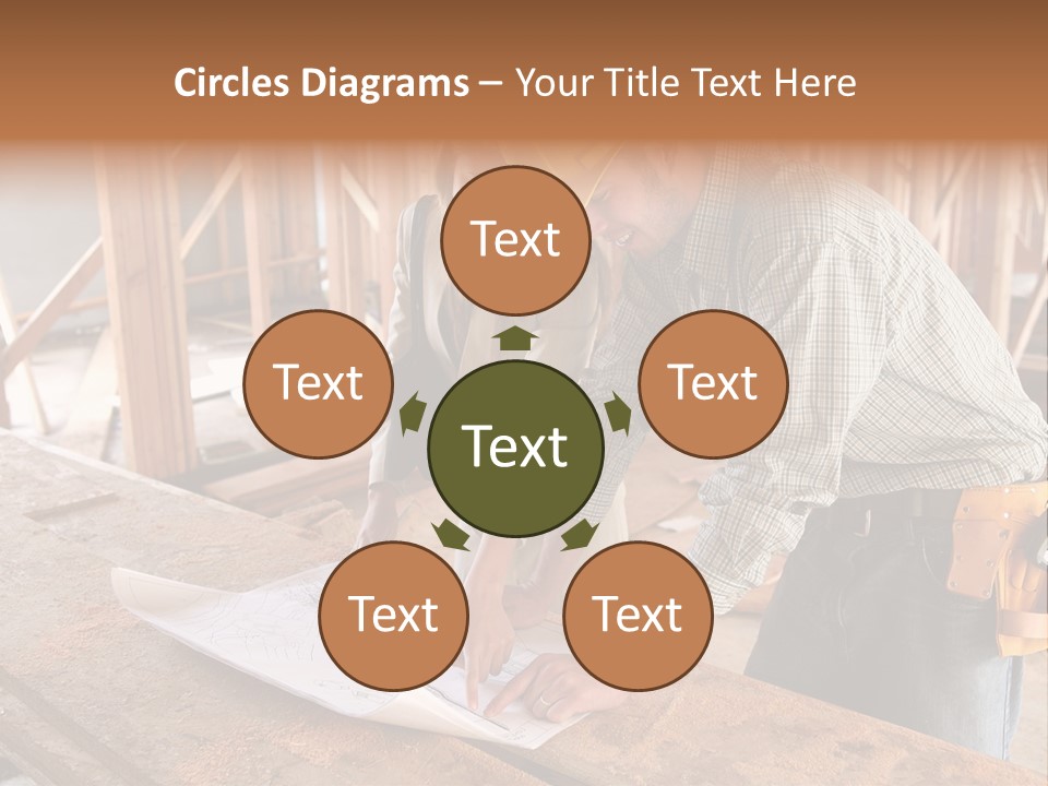 A Home Designer Working With A Home Builder And Inspecting The Blueprints PowerPoint Template