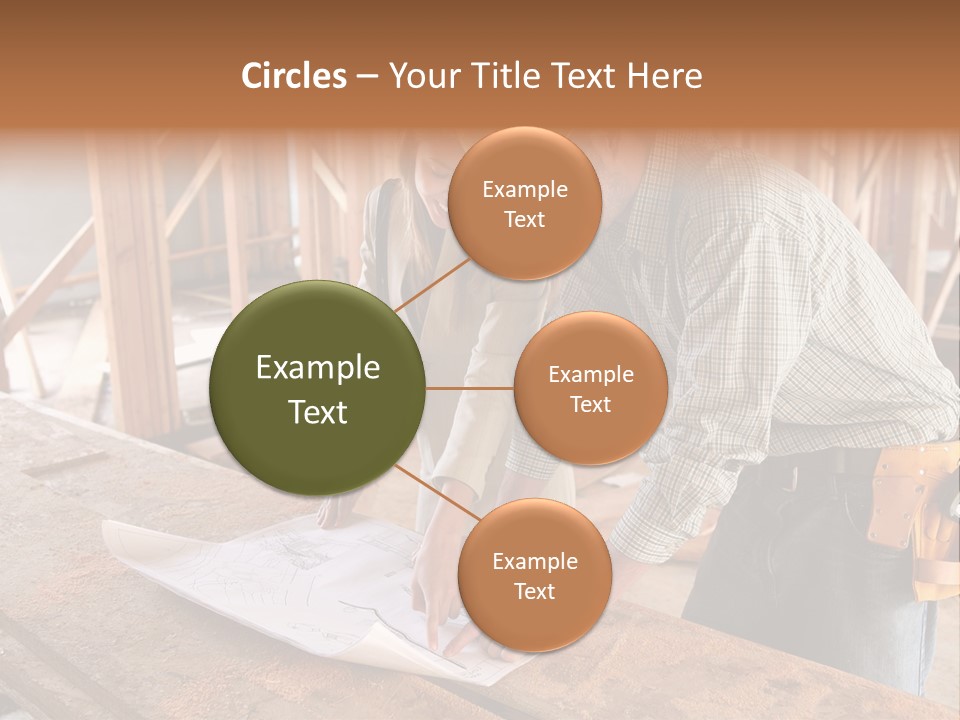 A Home Designer Working With A Home Builder And Inspecting The Blueprints PowerPoint Template