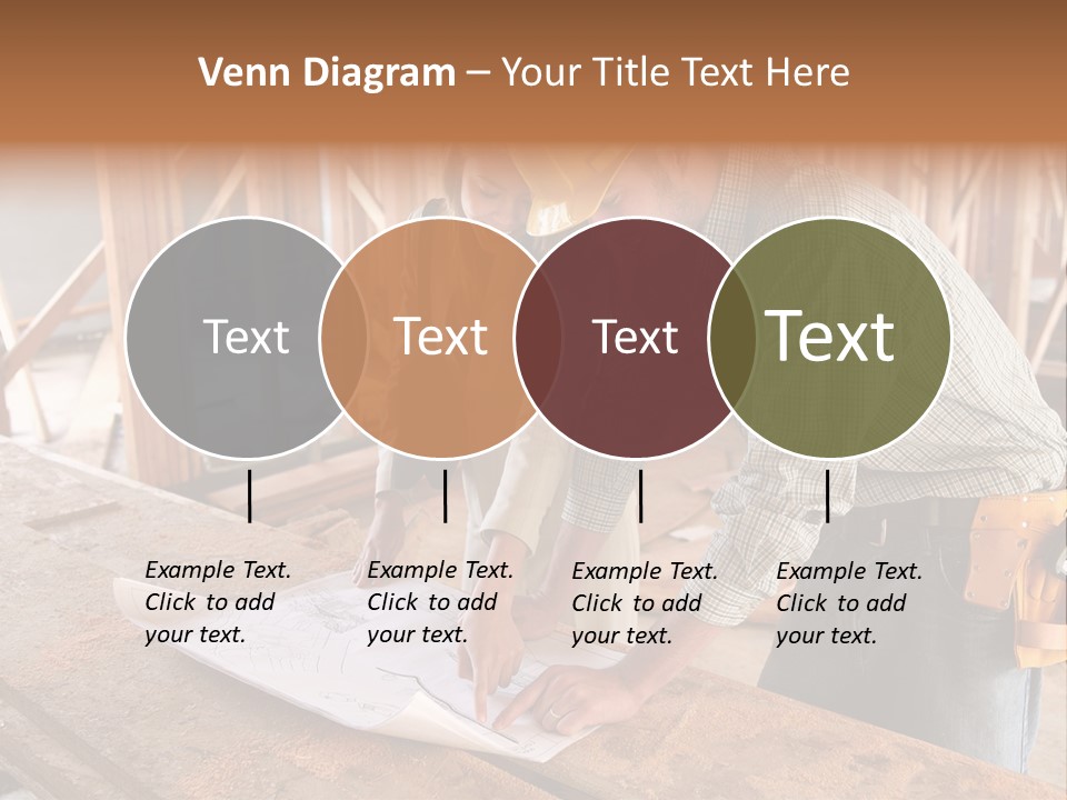 A Home Designer Working With A Home Builder And Inspecting The Blueprints PowerPoint Template