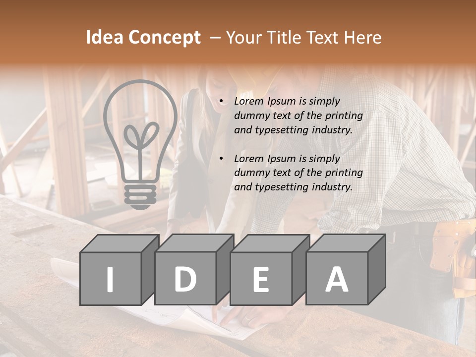 A Home Designer Working With A Home Builder And Inspecting The Blueprints PowerPoint Template