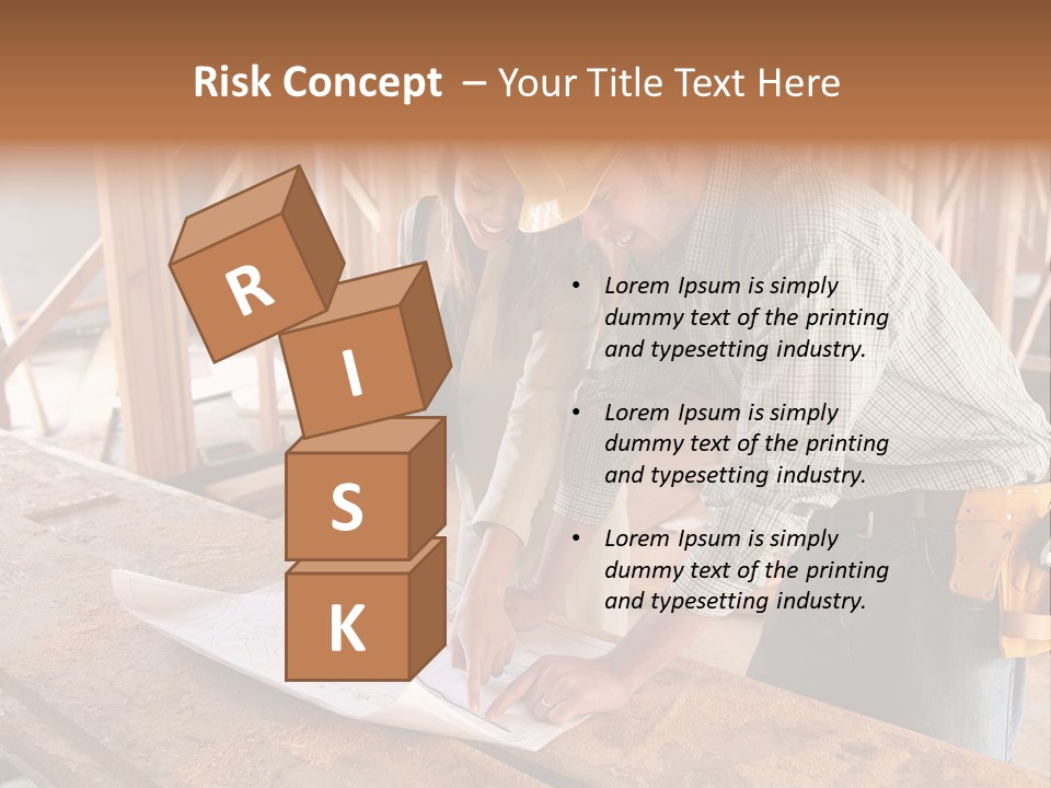 A Home Designer Working With A Home Builder And Inspecting The Blueprints PowerPoint Template