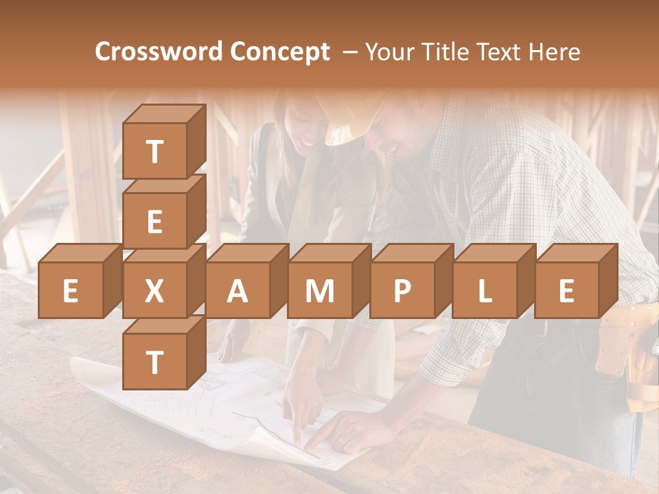A Home Designer Working With A Home Builder And Inspecting The Blueprints PowerPoint Template