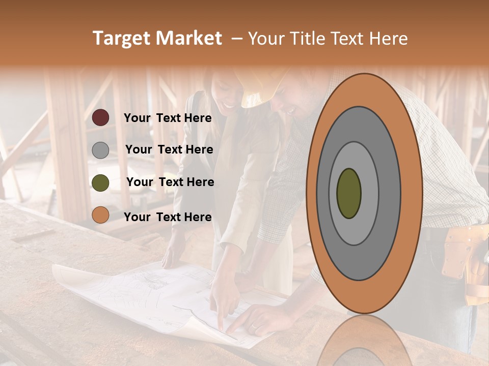 A Home Designer Working With A Home Builder And Inspecting The Blueprints PowerPoint Template