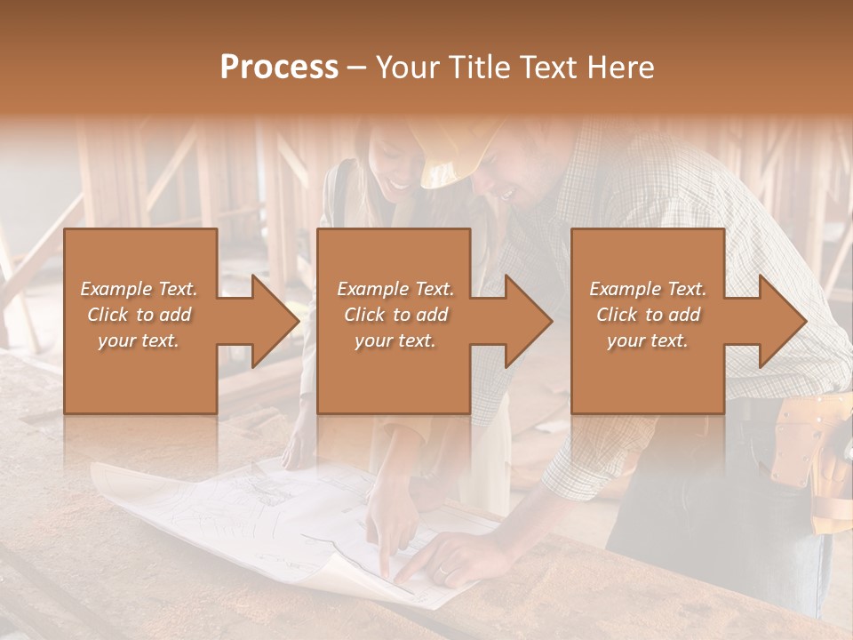 A Home Designer Working With A Home Builder And Inspecting The Blueprints PowerPoint Template