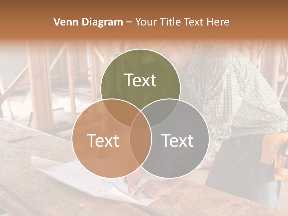 A Home Designer Working With A Home Builder And Inspecting The Blueprints PowerPoint Template