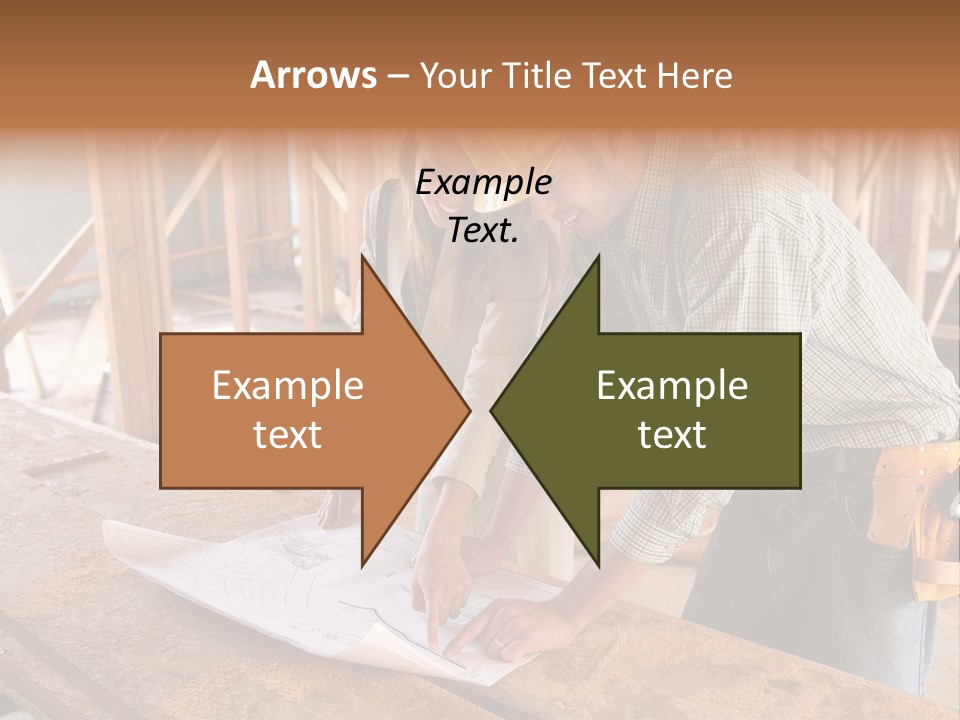 A Home Designer Working With A Home Builder And Inspecting The Blueprints PowerPoint Template