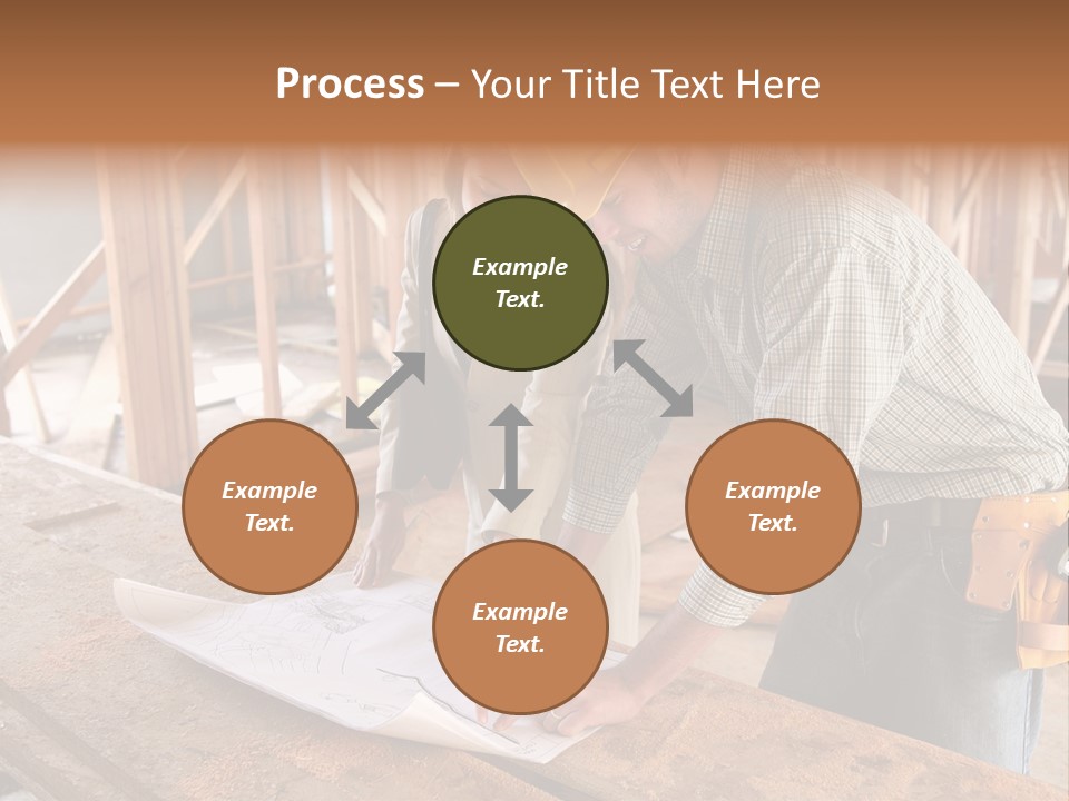 A Home Designer Working With A Home Builder And Inspecting The Blueprints PowerPoint Template