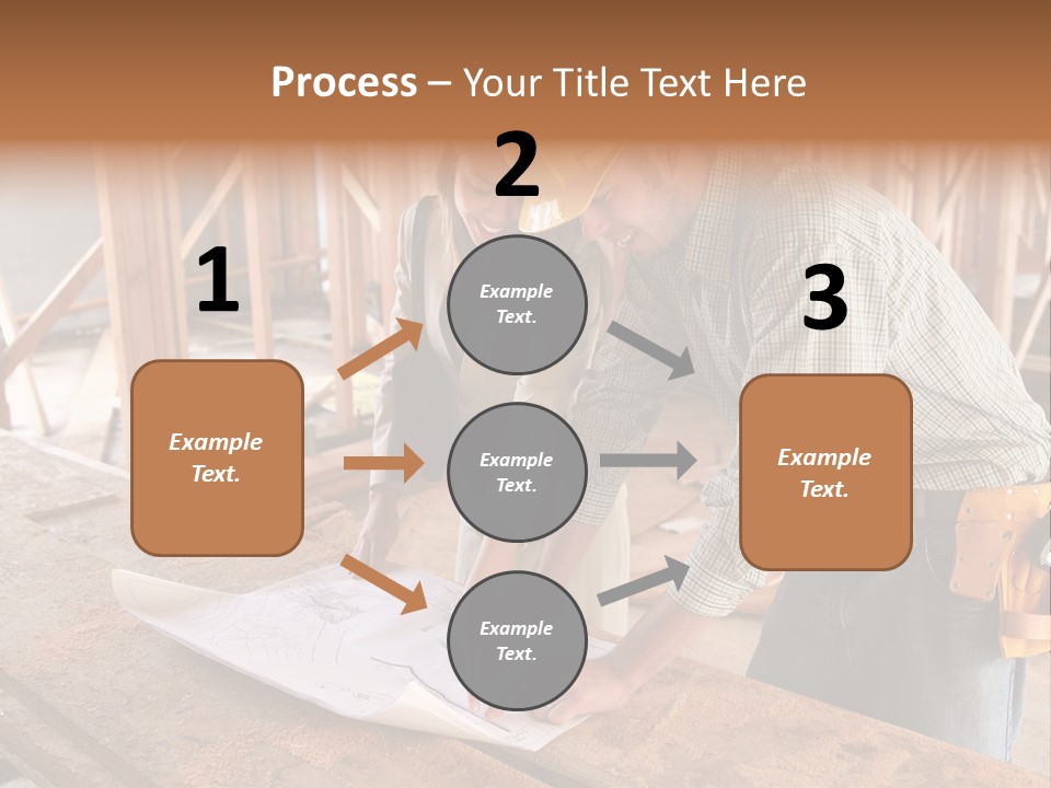 A Home Designer Working With A Home Builder And Inspecting The Blueprints PowerPoint Template
