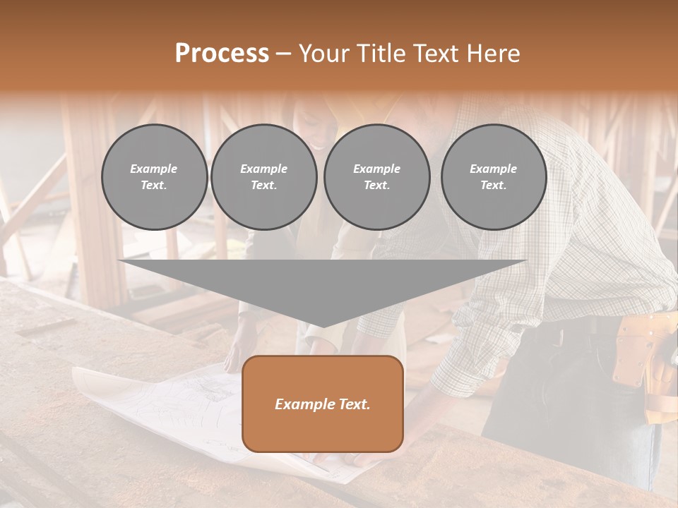 A Home Designer Working With A Home Builder And Inspecting The Blueprints PowerPoint Template